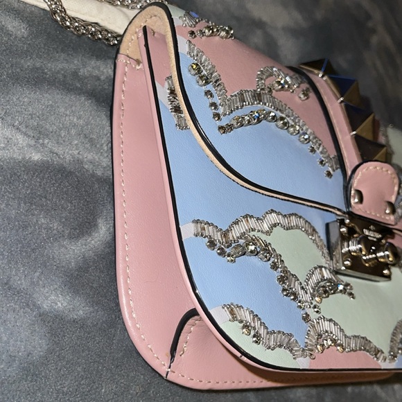 RARE Valentino rock studd with rhinestones n baguettes gorgeous handbag dust bag - Picture 6 of 13